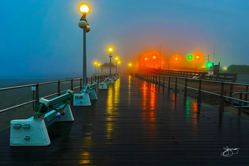 Morning lighting in the fog on the Avon Boardwalk